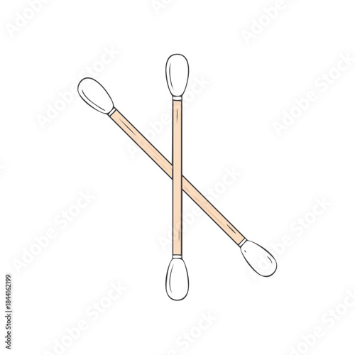 Two cotton swabs crossing each other, hygiene products for ear cleaning, vector illustration of a personal care items isolated