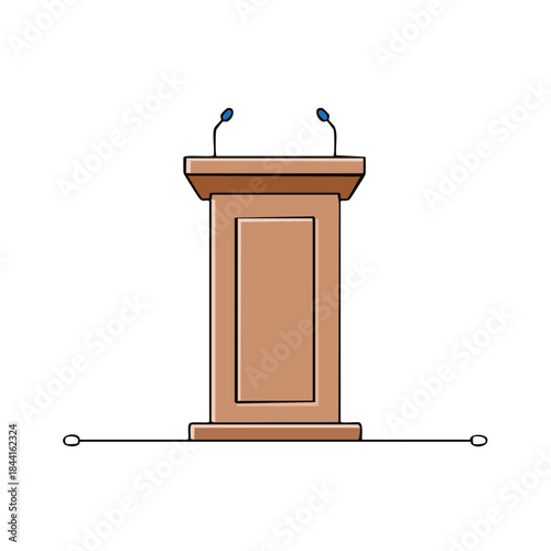 Podium with Microphones Isolated on White Background Conference Speaking Illustration