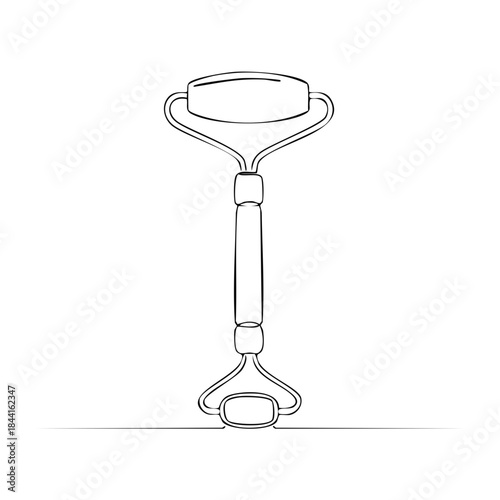 Continuous Line Drawing of a Jade Roller Facial Massage Tool and Beauty Device