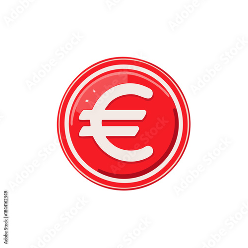 Euro Currency Symbol in Red Glossy Button Financial Sign European Market Economy Vector