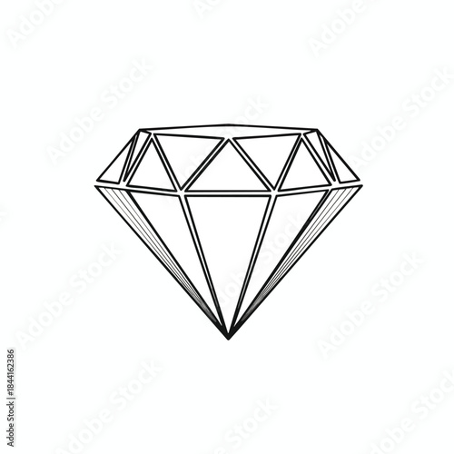 A black outline of a diamond shape with facets against a white background