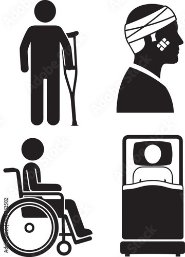 Medical Icons Illustrating Injury and Hospitalization healthcare crutch