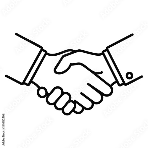 Vector line drawing depicting a handshake between two people in formal attire
