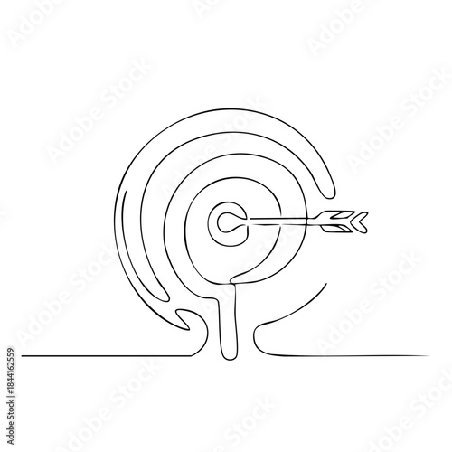 Single Line Drawing of Target and Arrow Precision Focus Achievement Success