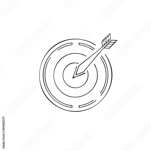 Dart arrow hits center bullseye target vector drawing illustration line art precise shot