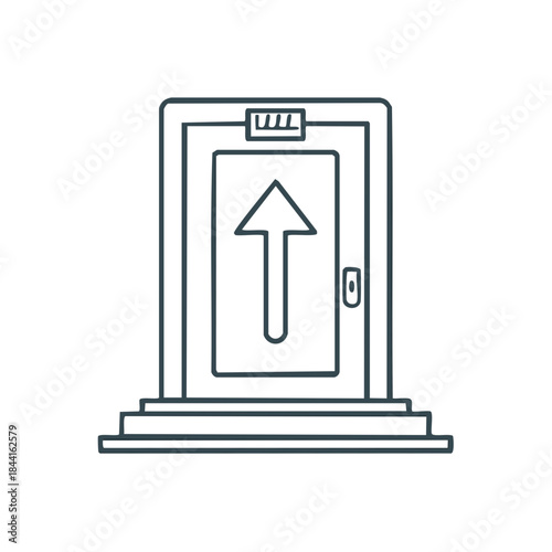 Elevator Door Icon Graphic with Up Arrow Symbol on White Background