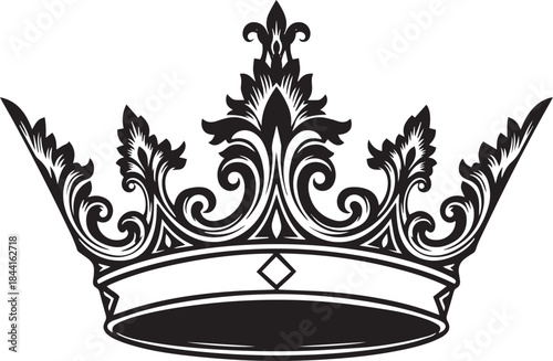 Ornate Black and White Crown with Flourishes and Gem Detail royal regal