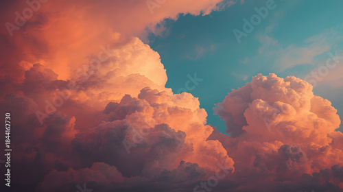 Dramatic Coral and Orange Clouds with Blue Sky Background
