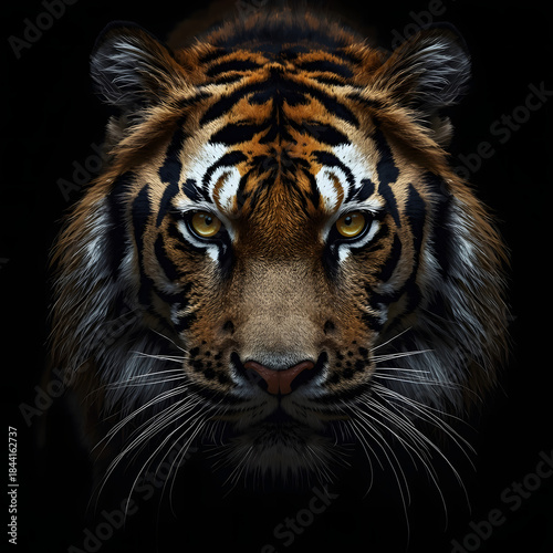 Majestic tiger Portrait with Intense Gaze on Dark Background