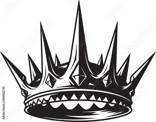Sharp Spiked Black and White Crown with Diamond Facets royal regal
