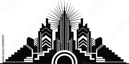 Art deco abstract ornament vector graphic design element with sunburst and geometric shapes_1