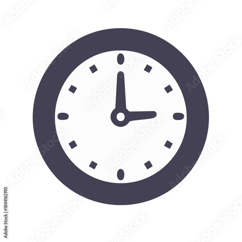Simple Round Wall Clock Illustration with Clock Hands Showing Three O'Clock