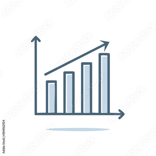 Rising Bar Graph Depicting Growth and Positive Trend, Upward Arrow