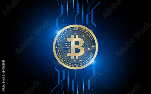 Golden bitcoin digital currency , futuristic digital money	