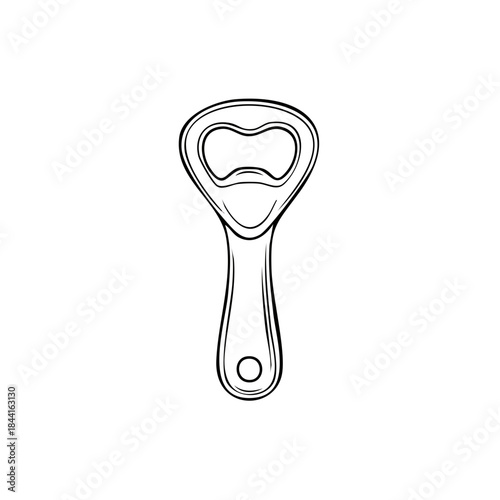 Bottle Opener Outline Illustration, Simple Metal Utensil Sketch, Black and White