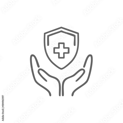 Shield in Hands Protection Concept Healthcare Security Medical Safety Outline Icon