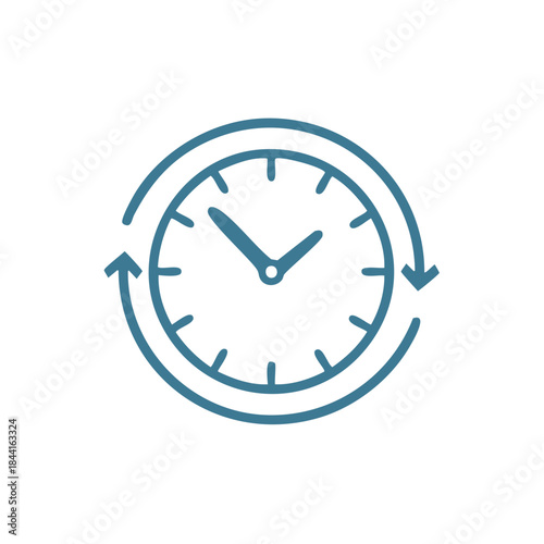 Clock outline with circular arrows representing time passing and schedule management symbol for graphic design use.