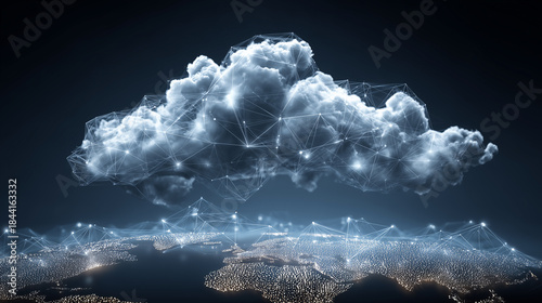 Futuristic Cloud Computing Concept with Digital Network Connections Above a Global Map Representing Data Transfer and Technology Innovation