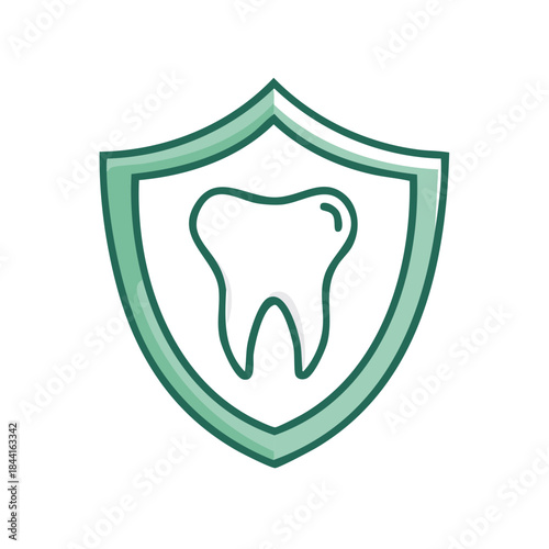 Dental shield protection symbol for healthy teeth defense and medical care concept, oral hygiene, and pediatric dentistry services