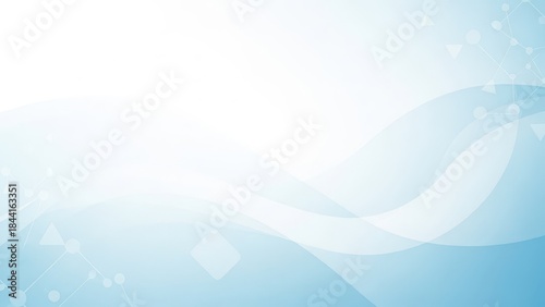 Abstract light blue background with soft curves and interconnected dots representing technology and science.