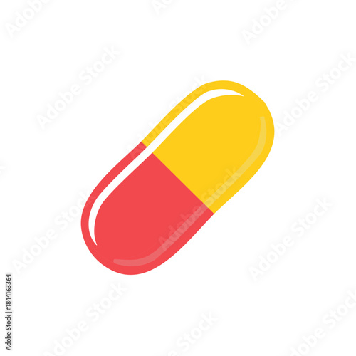 Red and Yellow Capsule Pill Represents Medication for Healthcare and Wellness in Modern Flat Design