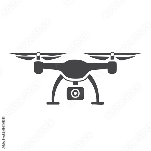 Drone Icon, UAV Quadcopter Silhouette, Flying Surveillance Vehicle, Remote Controlled Device, Aerial Photography Concept