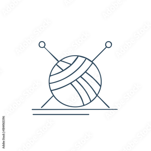 Illustration of knitting ball and needles for crafts, handmade hobby, textile vector