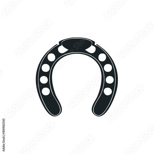 Simple graphic of an isolated dark horseshoe with visible holes for good luck and fortune
