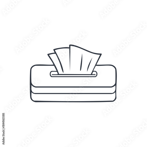 Tissue box outline illustration. Vector drawing of a dispenser with tissues. Hygiene item.