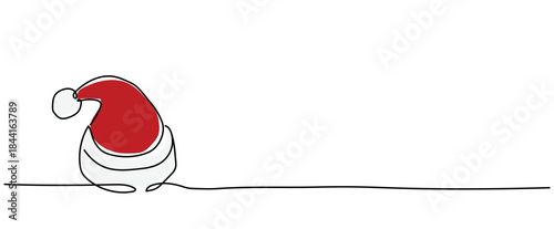 red white christmas Santa Claus Hat, Winter beanie Cap isolated Vector illustration clipart symbol sign, One continuous line art drawing for Poster, banner background, outline copyspace empty blank sp