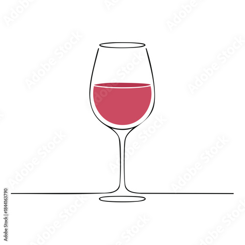 Minimalist Wine Glass Illustration With Line Art Style On White Background