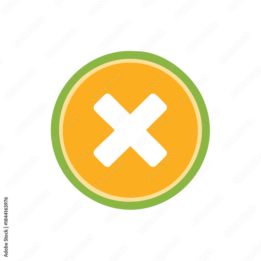 Obraz premium Orange Circle with White Cross Inside and Green Border Illustrating Cancellation