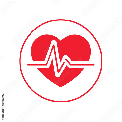Heartbeat Rhythm in a Red Heart Within a Circle Symbolizing Health and Cardiology