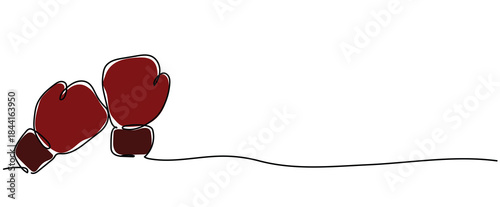 pair of boxing boxer leather gloves isolated Vector illustration clipart symbol sign, One continuous line art drawing for Poster, banner background, single line outline copyspace empty blank space art