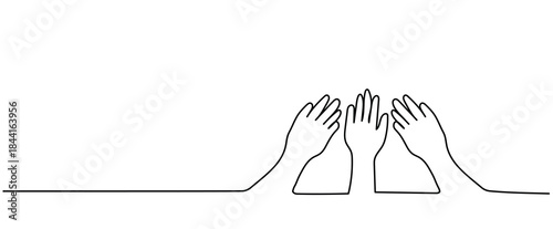 save protect Uplift raised hands together, helping unity support hands isolated Vector illustration clipart symbol sign, One continuous line art drawing for Poster, banner background, outline copyspac