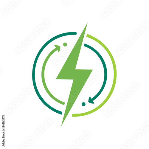 Eco Energy Bolt, Green Power Circle Arrows, Sustainable Resources and Renewable Electricity, Creative Energy