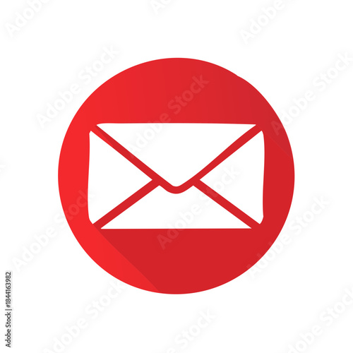 Envelope icon white isolated on red circle with shadow for social media web mail notification