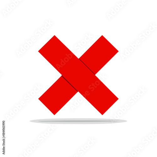 Bright Red Cross Symbol Illustrating Cancellation or Rejection with Shadow