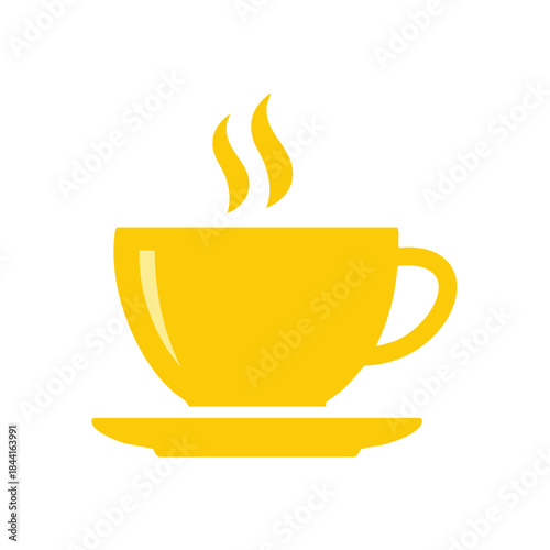 Yellow Cup of Coffee or Tea with Steam Raising Invitation Graphic Illustration for Restaurant or Cafe Menu Hot Beverages