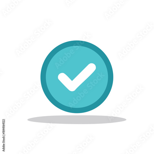 Checkmark icon in blue circle, positive confirmation sign with shadow, success and approval, modern graphic element for website or application