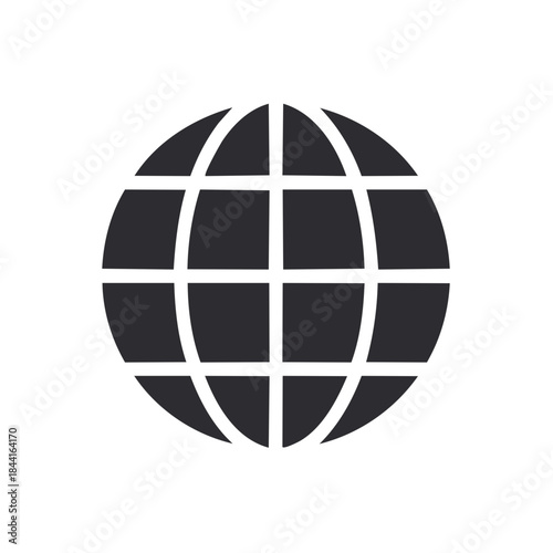 Global Network Grid Icon: World Sphere Graphic for Internet Connectivity and Global Communication