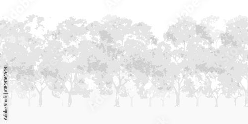 A grayscale illustration of a dense forest of tall slender trees
