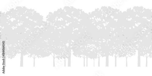 A grayscale illustration depicting a dense row of silhouetted trees