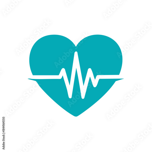 Heartbeat pulse inside a teal heart shape signal of life monitoring graphic