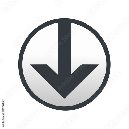 Download icon downward pointing arrow button. Arrow pointing down in circle sign.