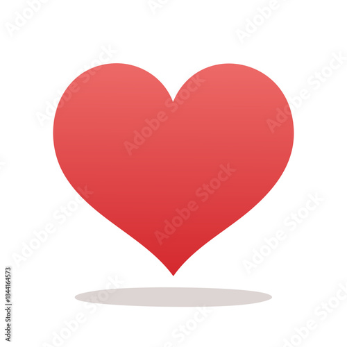 Valentine heart with gradient shading isolated with a shadow effect for cards, posters, and designs.