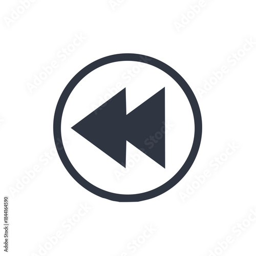 Rewind icon in circle graphic symbol for multimedia player and control
