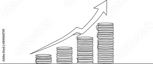 Business growth chart with stacked coins showing financial progress, profit increase, investment success, and economic development.