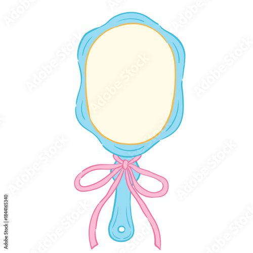 Mirror with Ribbon Bow Hand-Drawn Illustration