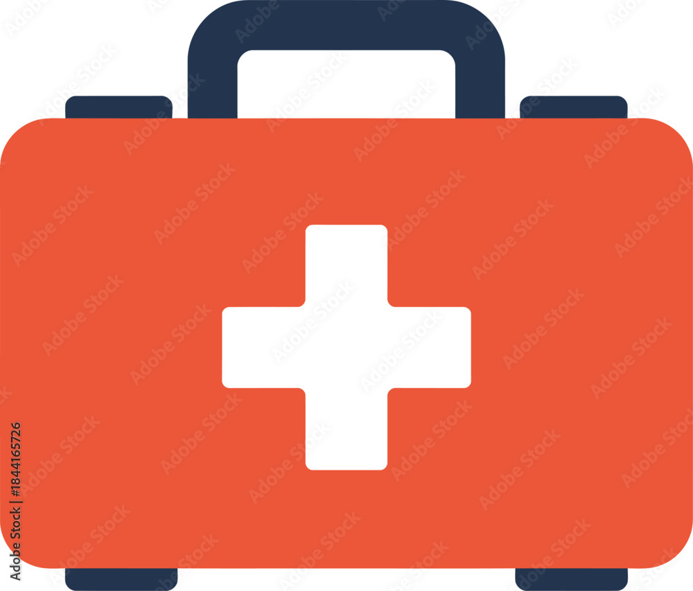 Obraz premium First aid kit vector illustration with red box and black cross for medical emergencies and health care